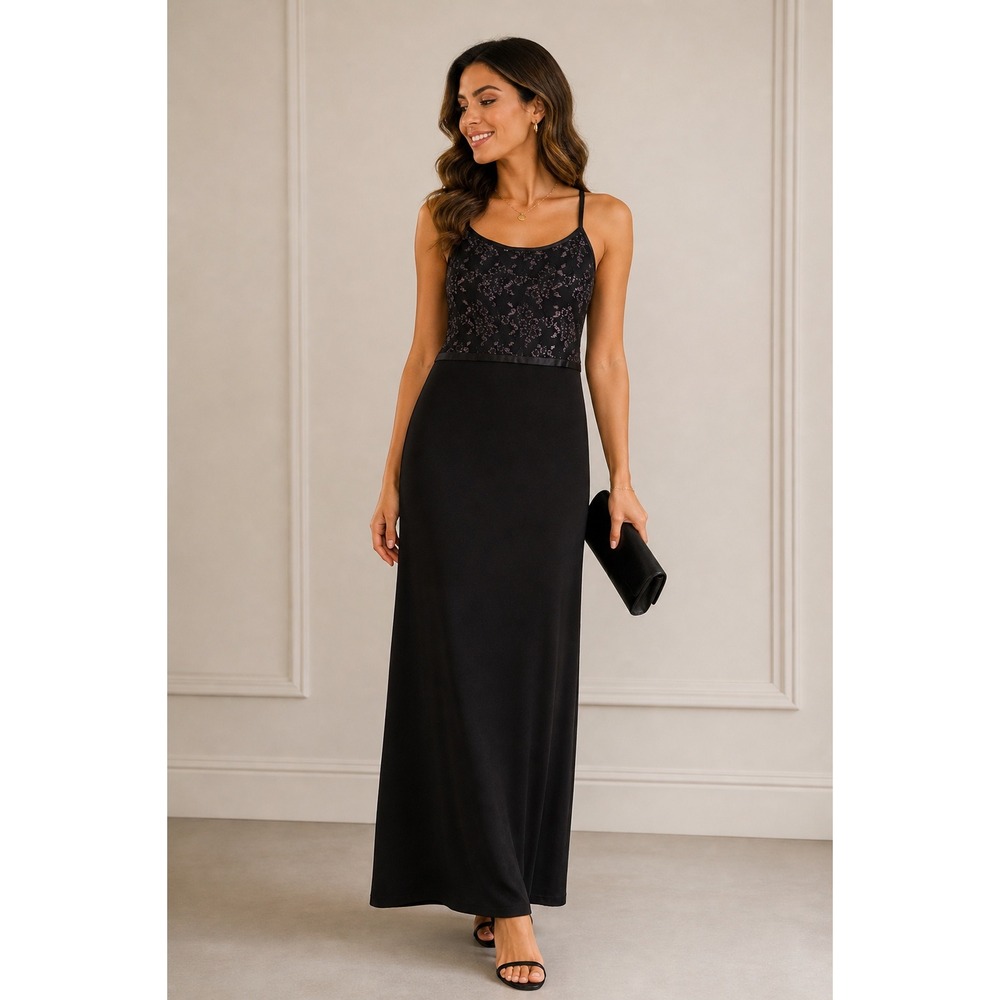 Byer Too Vintage Y2k California Black‎ Floral Lace Metallic Maxi Formal Dress M